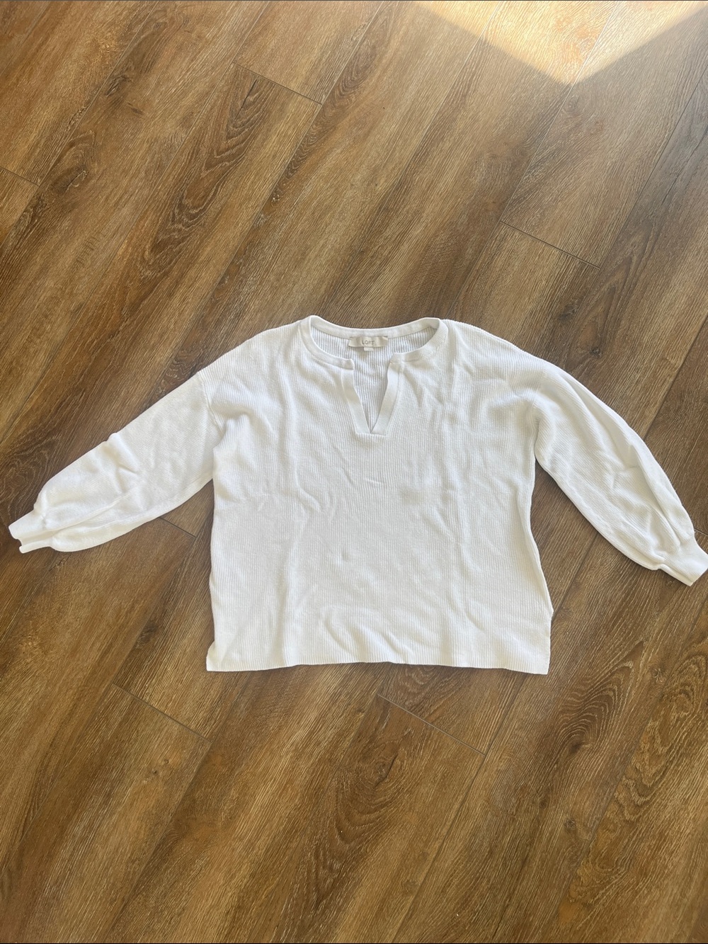 LOFT White V-Notch Crewneck Sweater